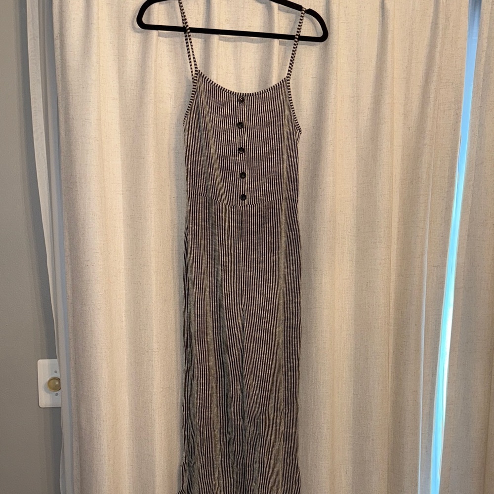 Caution To The Wind Black and White Striped Jumpsuit